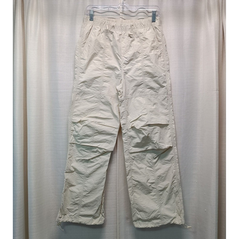 Love Tree Womens M Cream Nylon Cargo Windbreaker Pants Elastic Waist Toggle Hem